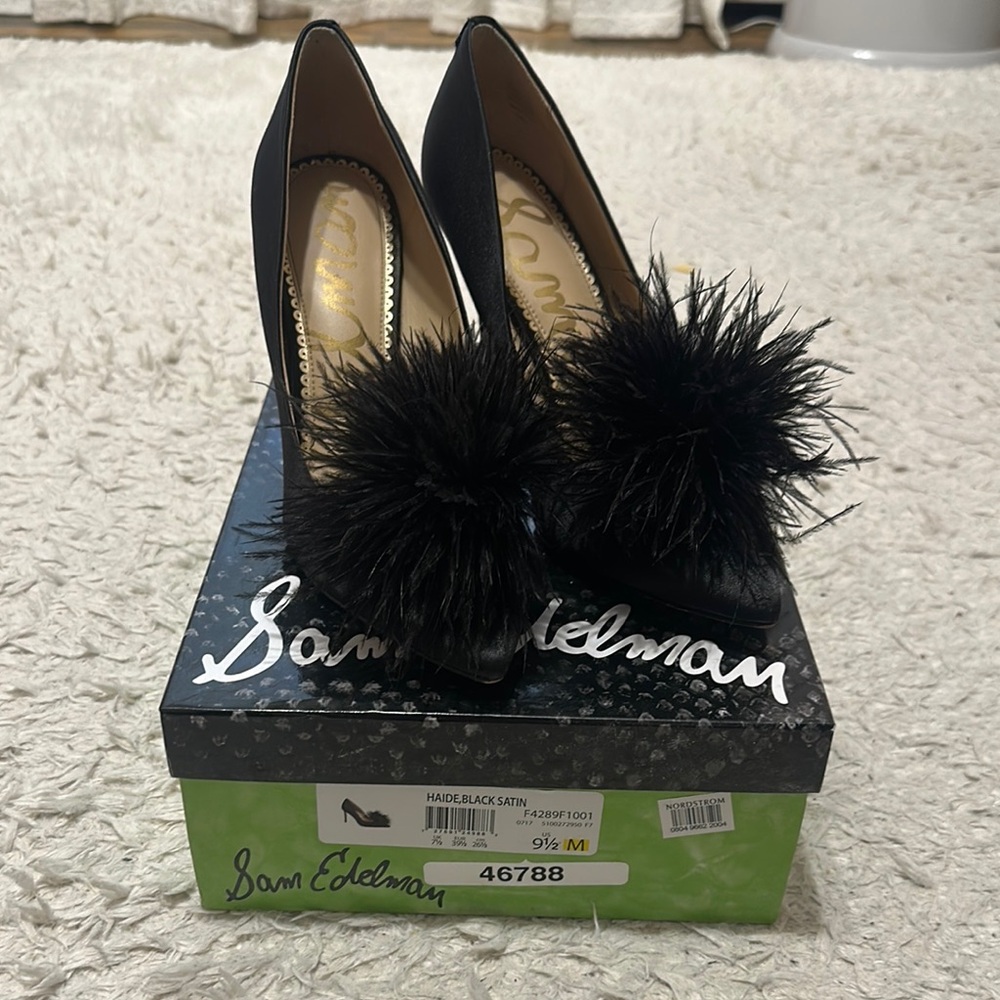 Sam Edelman Black Feather Embellished Heels